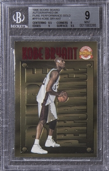 1996 Score Board Autographed Basketball #PP14 Kobe Bryant Pure Performance Gold Rookie Card- BGS MINT 9